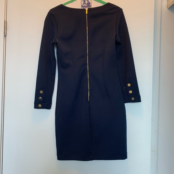 Textured Navy Long Sleeved Dress - Picture 2 of 3